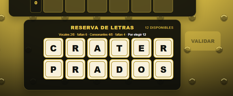 Reserva con las 12 Letras Compartidas al comenzar el Turno 1